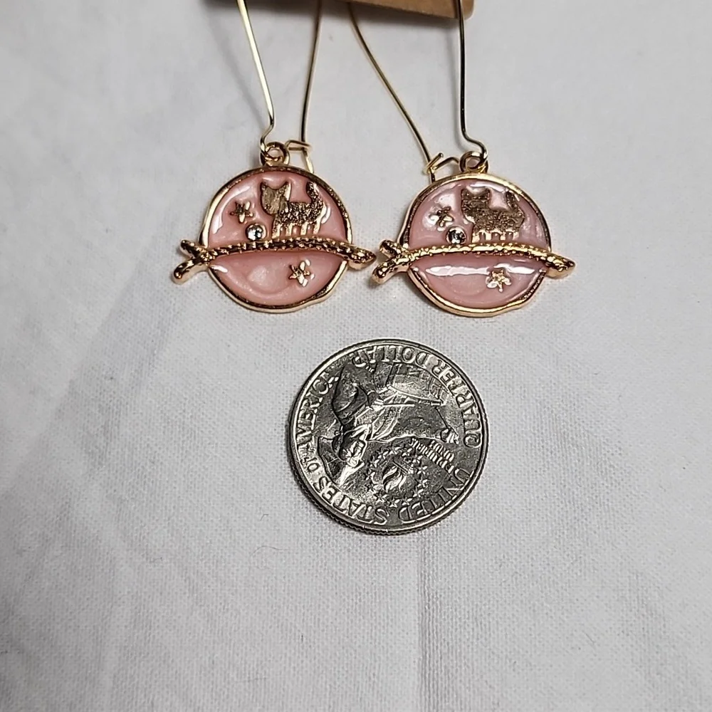 Pink and Gold Monn Cat Stars‎ Earrings